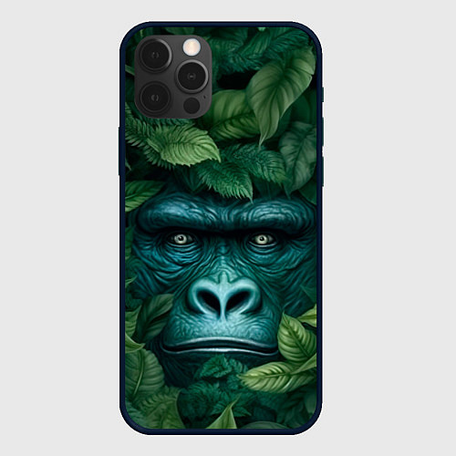 Чехол iPhone 12 Pro Max Горилла в кустах джунгли / 3D-Черный – фото 1
