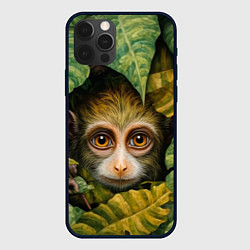 Чехол для iPhone 12 Pro Max Маленькая обезьянка в листьях, цвет: 3D-черный