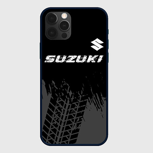 Чехол iPhone 12 Pro Max Suzuki speed на темном фоне со следами шин: символ / 3D-Черный – фото 1