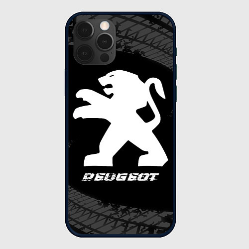 Чехол iPhone 12 Pro Max Peugeot speed на темном фоне со следами шин / 3D-Черный – фото 1