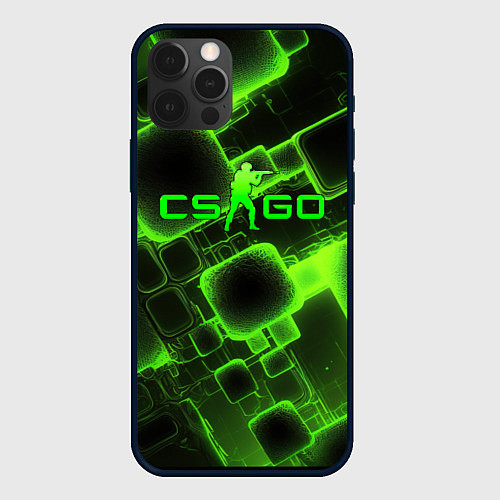 Чехол iPhone 12 Pro Max CS GO зеленые кислотные плиты / 3D-Черный – фото 1