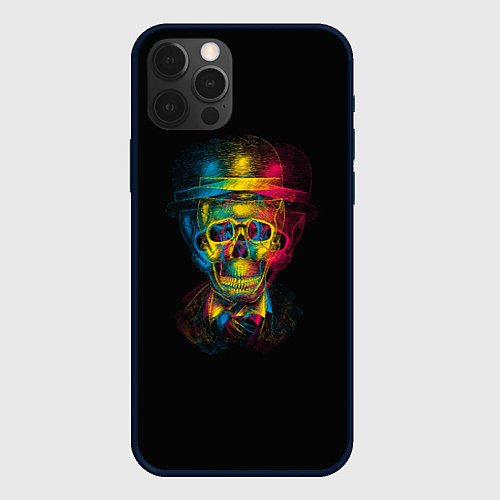Чехол iPhone 12 Pro Max Трехцветный череп / 3D-Черный – фото 1