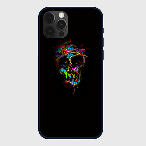 Чехол iPhone 12 Pro Max Череп - потекшие краски / 3D-Черный – фото 1