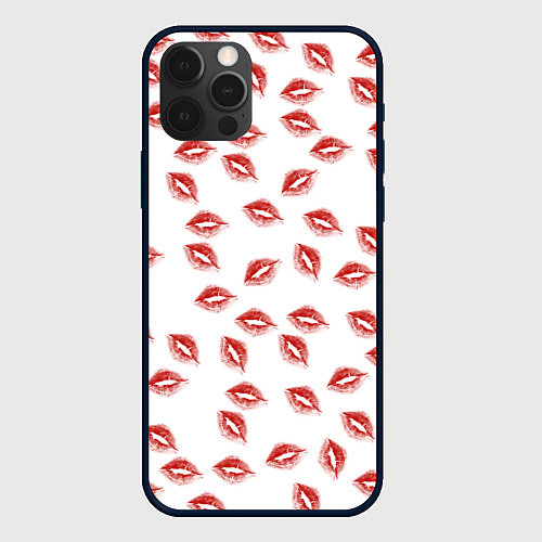 Чехол iPhone 12 Pro Max Поцелуи - паттерн / 3D-Черный – фото 1
