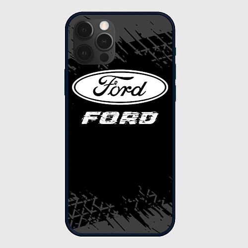 Чехол iPhone 12 Pro Max Ford speed на темном фоне со следами шин / 3D-Черный – фото 1