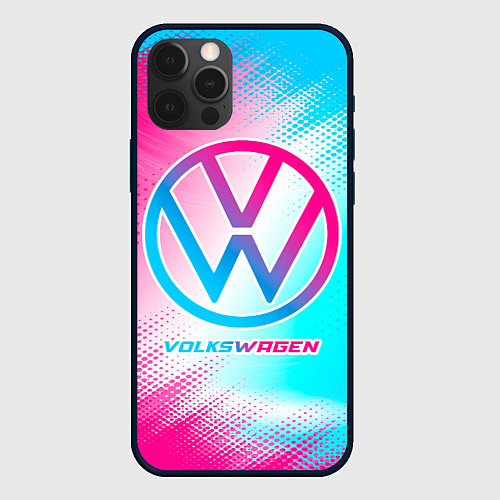 Чехол iPhone 12 Pro Max Volkswagen neon gradient style / 3D-Черный – фото 1