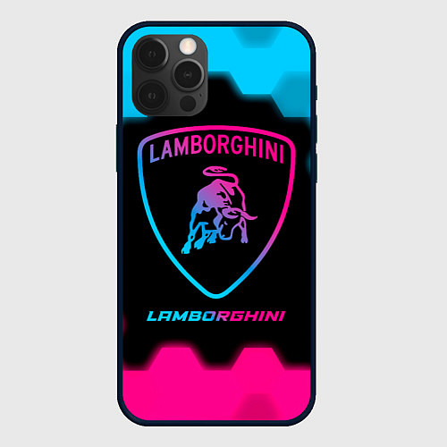 Чехол iPhone 12 Pro Max Lamborghini - neon gradient / 3D-Черный – фото 1