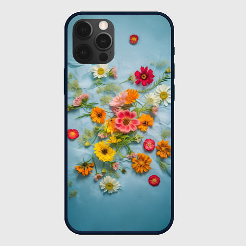Чехол iPhone 12 Pro Max Букет полевых цветов на ткани / 3D-Черный – фото 1