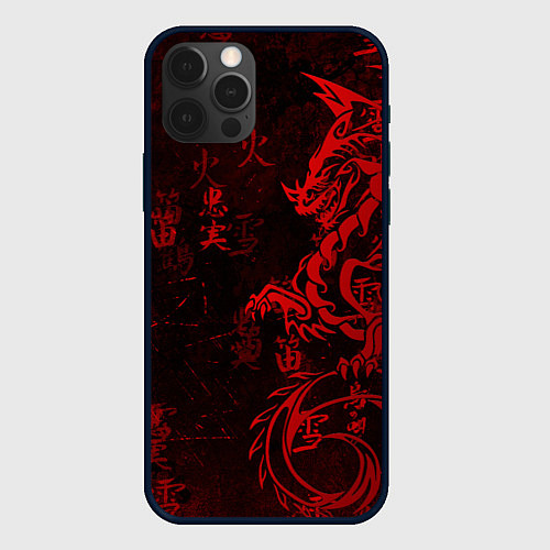 Чехол iPhone 12 Pro Max Красный дракон - иероглифы / 3D-Черный – фото 1