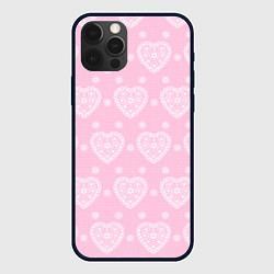 Чехол для iPhone 12 Pro Max Розовое кружево сердечки, цвет: 3D-черный