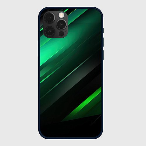 Чехол iPhone 12 Pro Max Black green abstract / 3D-Черный – фото 1