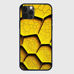 Чехол iPhone 12 Pro Max Желтые шестиугольники с трещинами - объемная текст