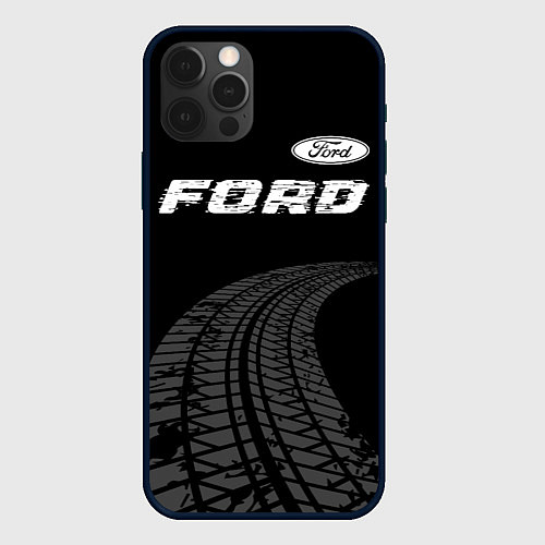 Чехол iPhone 12 Pro Max Ford speed на темном фоне со следами шин: символ с / 3D-Черный – фото 1