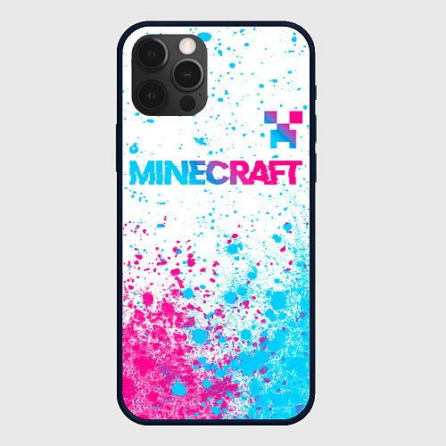 Чехол iPhone 12 Pro Max Minecraft neon gradient style: символ сверху / 3D-Черный – фото 1