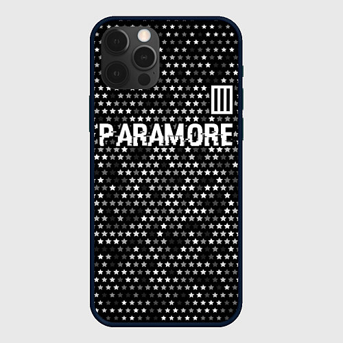 Чехол iPhone 12 Pro Max Paramore glitch на темном фоне: символ сверху / 3D-Черный – фото 1