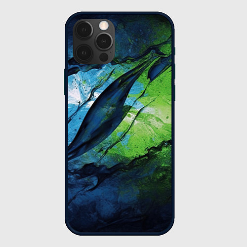 Чехол iPhone 12 Pro Max Green blue abstract / 3D-Черный – фото 1