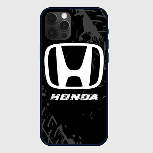 Чехол iPhone 12 Pro Max Honda speed на темном фоне со следами шин / 3D-Черный – фото 1