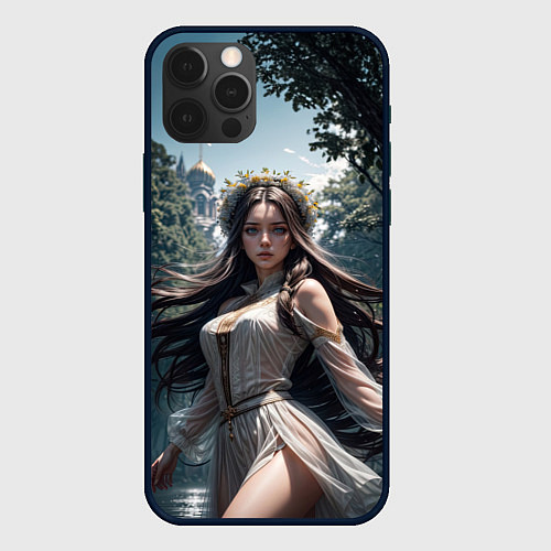 Чехол iPhone 12 Pro Max Русская красивая девушка на природе / 3D-Черный – фото 1