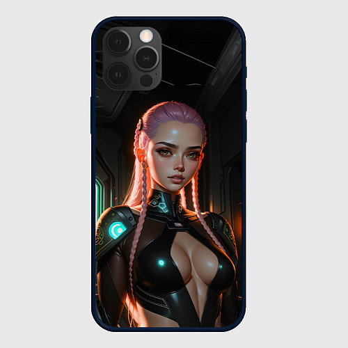 Чехол iPhone 12 Pro Max Красивая девушка киберпанк / 3D-Черный – фото 1