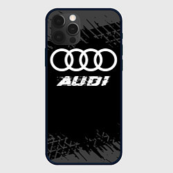 Чехол iPhone 12 Pro Max Audi speed на темном фоне со следами шин