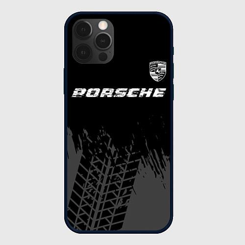 Чехол iPhone 12 Pro Max Porsche speed на темном фоне со следами шин: симво / 3D-Черный – фото 1