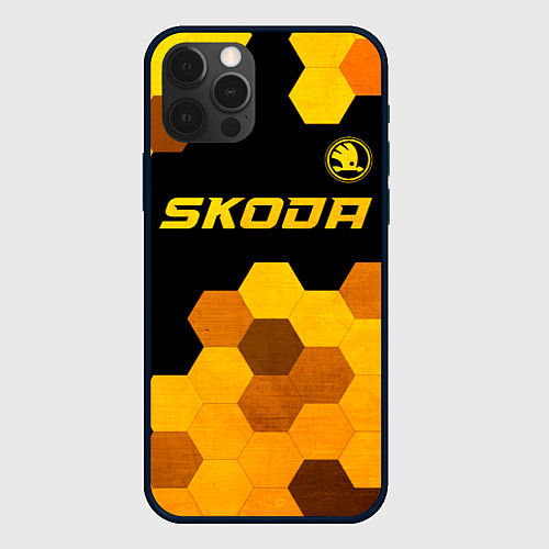 Чехол iPhone 12 Pro Max Skoda - gold gradient: символ сверху / 3D-Черный – фото 1