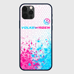 Чехол для iPhone 12 Pro Max Volkswagen neon gradient style: символ сверху, цвет: 3D-черный