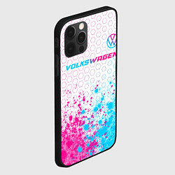 Чехол для iPhone 12 Pro Max Volkswagen neon gradient style: символ сверху, цвет: 3D-черный — фото 2