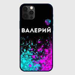 Чехол для iPhone 12 Pro Max Валерий и неоновый герб России: символ сверху, цвет: 3D-черный