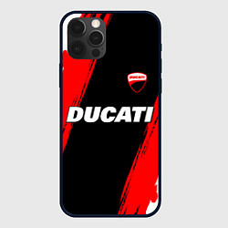 Чехол для iPhone 12 Pro Max Ducati moto - красные полосы, цвет: 3D-черный