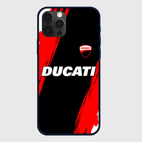 Чехол iPhone 12 Pro Max Ducati moto - красные полосы / 3D-Черный – фото 1