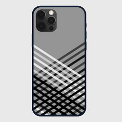 Чехол для iPhone 12 Pro Max Косые черно-белые полосы на сером, цвет: 3D-черный