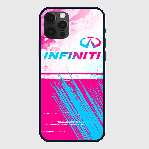 Чехол iPhone 12 Pro Max Infiniti neon gradient style: символ сверху / 3D-Черный – фото 1