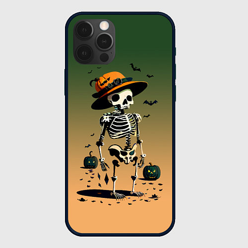 Чехол iPhone 12 Pro Max Funny skeleton - halloween - neural network / 3D-Черный – фото 1