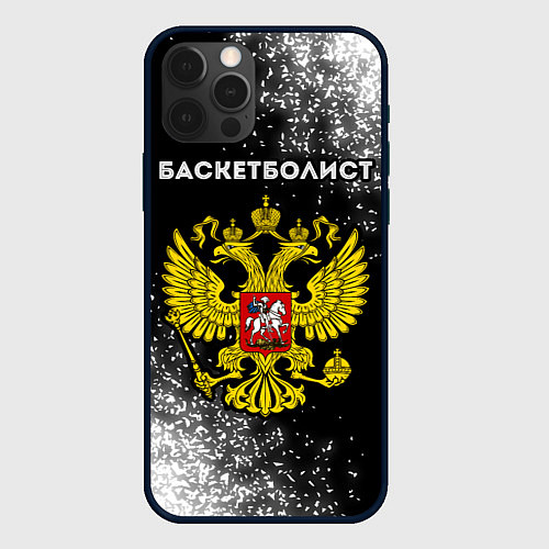 Чехол iPhone 12 Pro Max Баскетболист из России и герб РФ / 3D-Черный – фото 1