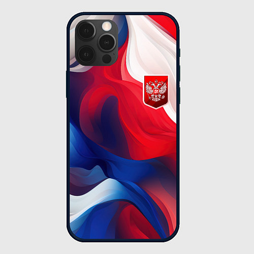 Чехол iPhone 12 Pro Max Красный герб России / 3D-Черный – фото 1