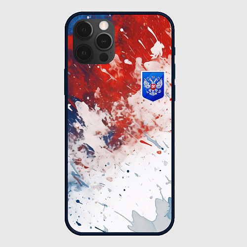 Чехол iPhone 12 Pro Max Краски и герб России / 3D-Черный – фото 1