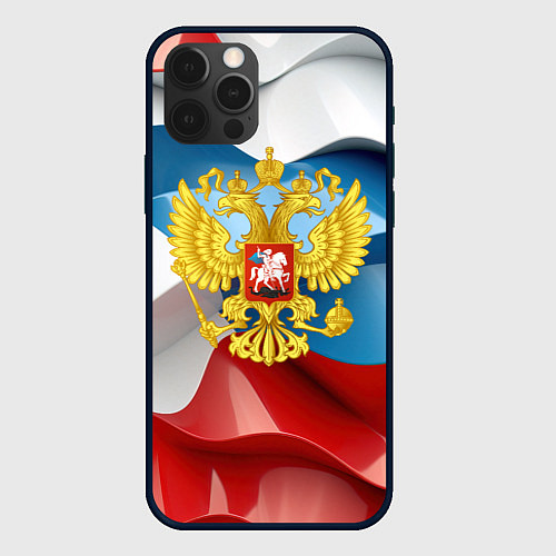 Чехол iPhone 12 Pro Max Герб России триколор / 3D-Черный – фото 1