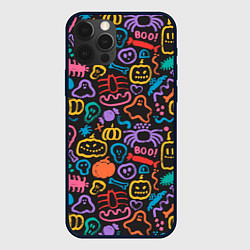 Чехол для iPhone 12 Pro Max Halloween colorful pumpkins, ghosts, spiders, цвет: 3D-черный