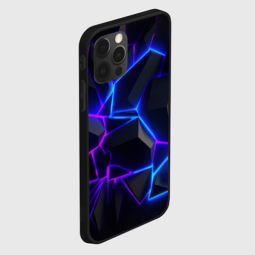 Чехол iPhone 12 Pro Max Неоновые фиолетовые и синие плиты / 3D-Черный – фото 2