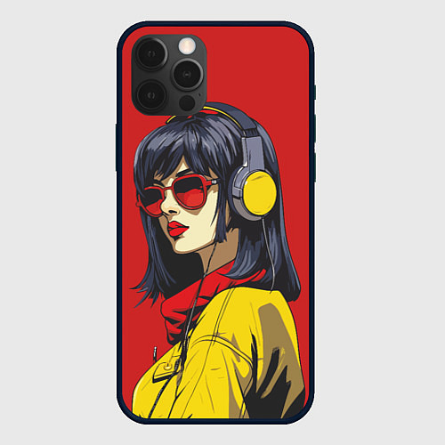 Чехол iPhone 12 Pro Max Девушка в красных очках / 3D-Черный – фото 1
