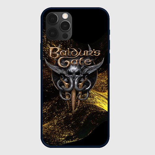 Чехол iPhone 12 Pro Max Baldurs Gate 3 logo gold black / 3D-Черный – фото 1