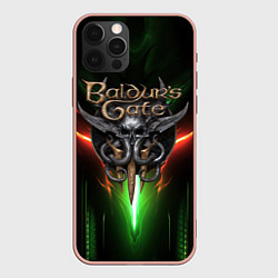 Чехол iPhone 12 Pro Max Baldurs Gate 3 logo green red light