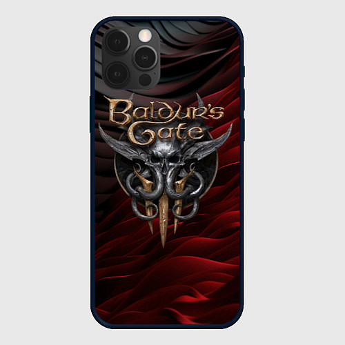 Чехол iPhone 12 Pro Max Baldurs Gate 3 logo dark red black / 3D-Черный – фото 1