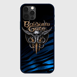 Чехол для iPhone 12 Pro Max Baldurs Gate 3 logo blue geometry, цвет: 3D-черный