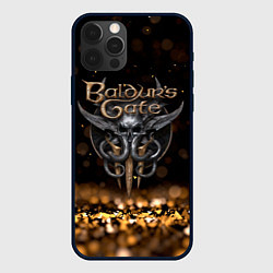 Чехол iPhone 12 Pro Max Baldurs Gate 3 logo dark gold logo