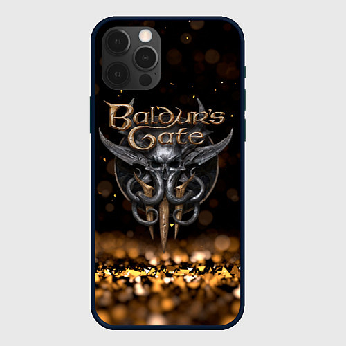 Чехол iPhone 12 Pro Max Baldurs Gate 3 logo dark gold logo / 3D-Черный – фото 1