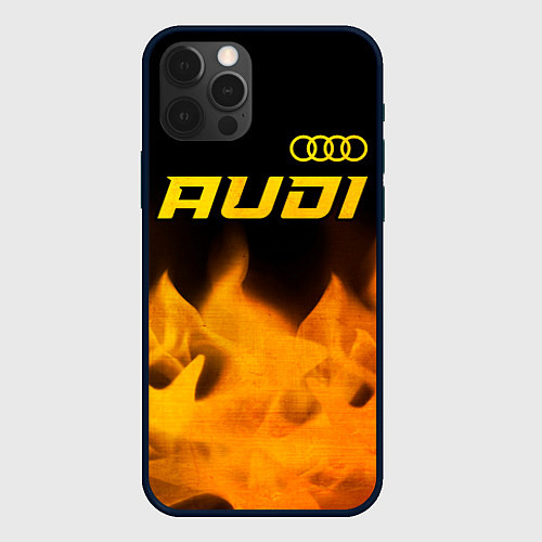 Чехол iPhone 12 Pro Max Audi - gold gradient: символ сверху / 3D-Черный – фото 1