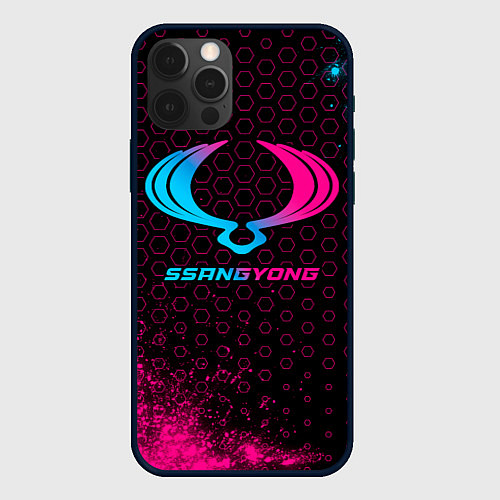 Чехол iPhone 12 Pro Max SsangYong - neon gradient / 3D-Черный – фото 1