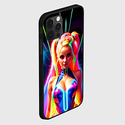 Чехол для iPhone 12 Pro Max Девушка с голубыми глазами на неоновой сцене, цвет: 3D-черный — фото 2